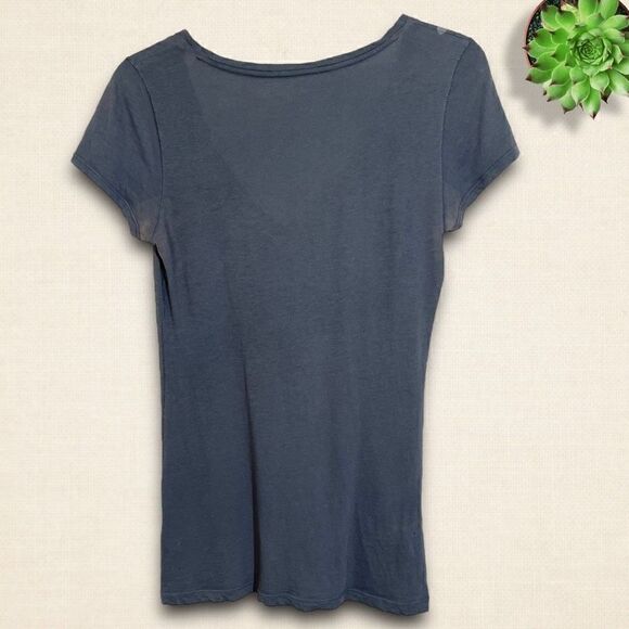 American Eagle Y2K Blue Etched Burnout Deep V Long T-Shirt Tee Sz S - Picture 7 of 9